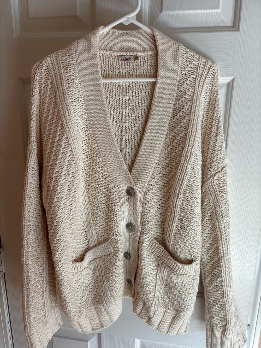 Faherty Cream Textured Knit Button Cardigan